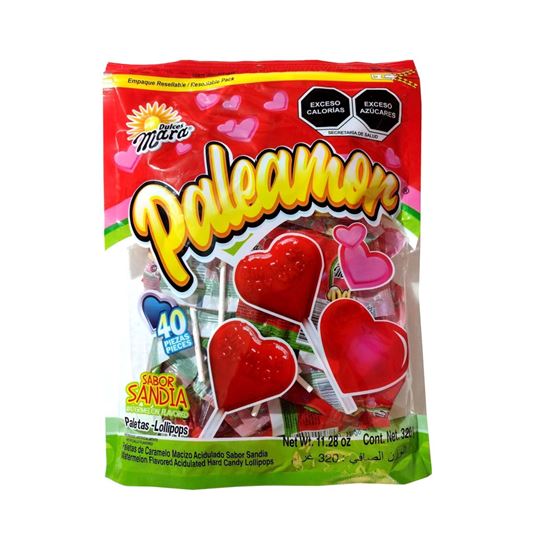 Imagen de Paletas de caramelo macizo acidulado sabor sandía Montes Paleamor 320g