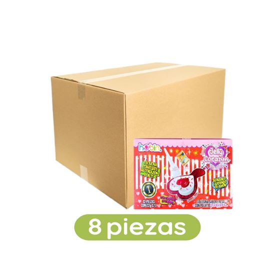 Imagen de Golosina sabor fresa con polvito tronador Hubin Jelly Corazón caja con 8 pzas de 264g c/u