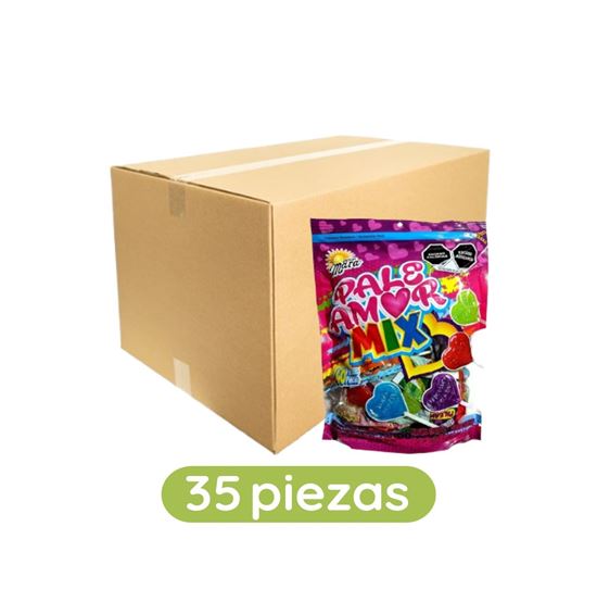 Imagen de Paletas de caramelo macizo acidulado sabores surtidos Montes Pale Amor Mix caja con 35 pzas de 320g c/u