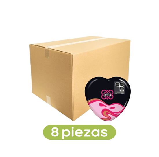 Imagen de Chocolates con leche con relleno de ganache de chocolate con leche y sabor avellana Turín caja corazón metálico San Valentín caja con 8 pzas de 100g c/u