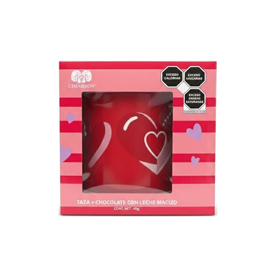 Imagen de Taza San Valentín con diseño de corazones + 40g de chocolate Cimarrón