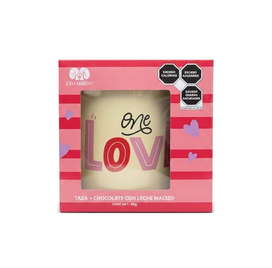 Imagen de Taza San Valentín con diseño de frase “One Love” + 40g de chocolate Cimarrón