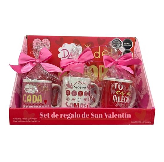 Imagen de Set de regalo de San Valentín con 3 tazas + 40g de chocolate c/u (120g) Cimarrón