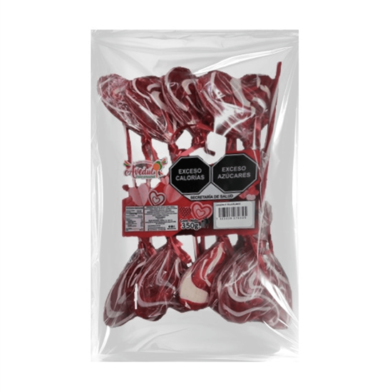 Imagen de Paletas artesanales de caramelo rojo y blanco en forma de corazón Avedul 10 pzas (350g)