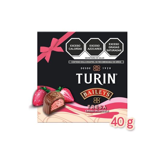 Imagen de Chocolates con leche y relleno de fresa y crema irlandesa Turín Baileys caja regalo San Valentín 40g