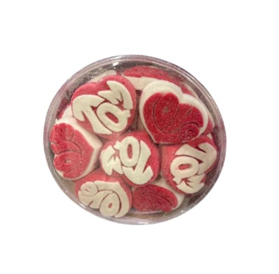 Imagen de Bombón en forma de corazones con frases “Love” y “TQM” Ay Gummy 30 pzas