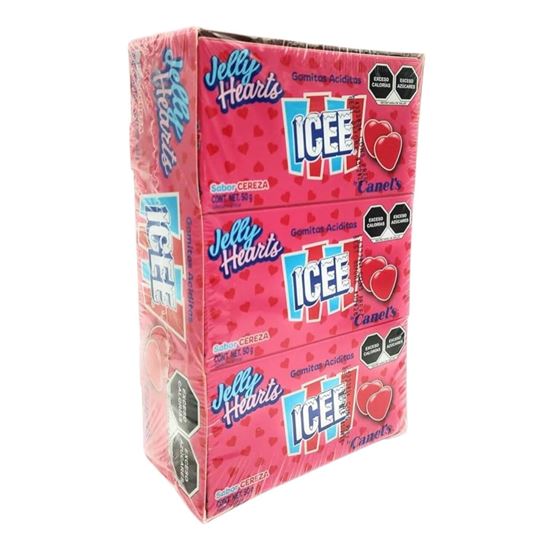 Imagen de Gomitas aciditas sabor cereza ICEE Jelly Hearts by Canel's paquete con 9 pzas de 50g c/u (450g)