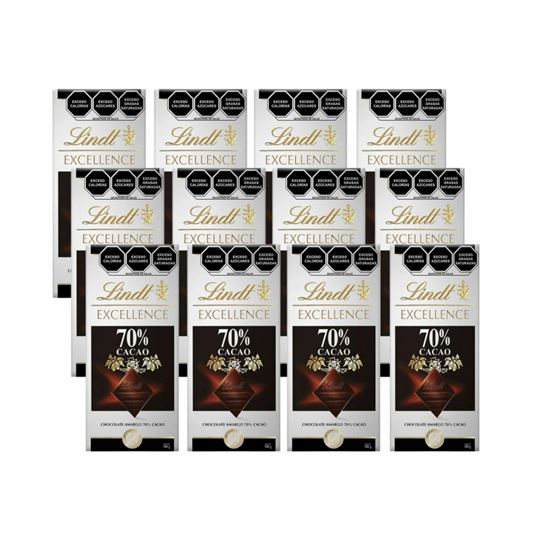 Imagen de Chocolate amargo con 70% cacao Lindt Excellence en barra caja con 12 pzas de 100g c/u (1.2kg)