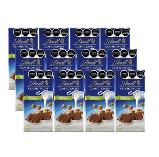 Imagen de Chocolate con leche con avellana Lindt Classic Recipe Avellana en barra caja con 12 pzas de 125g c/u (1.5kg)