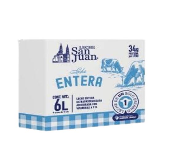 Imagen de Leche entera alta en proteína San Juan caja con 6 pzas de 1L c/u