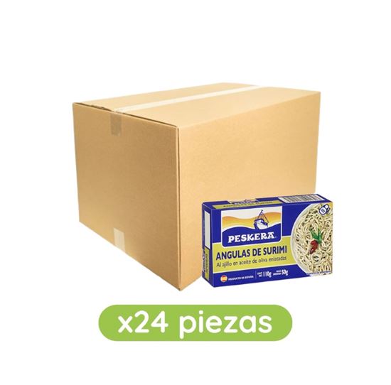 Imagen de Angulas de surimi al ajillo en aceite de oliva Peskera caja con 24 pzas de 110g c/u
