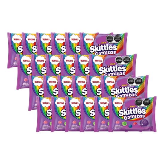Imagen de Gomas sabores frutales Skittles Gomitas Moras caja con 24 pzas de 50g c/u (1.2kg)