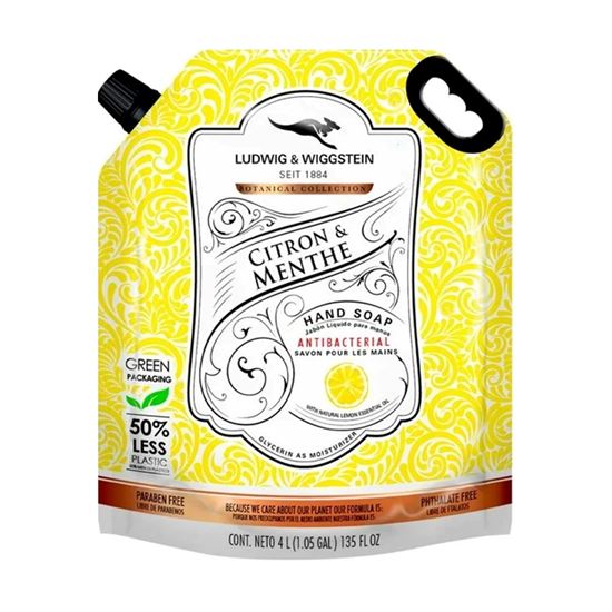 Imagen de Jabón líquido para manos con aceite esencial de limón y glicerina Ludwig & Wiggstein Citron & Menthe 4L