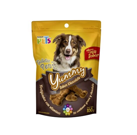 Imagen de Premios galletas sabor chocolate para perro fortificadas con vitaminas y sin grasa Fancy Pets Yummy 100g