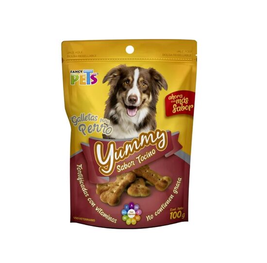 Imagen de Premios galletas sabor tocino para perro fortificadas con vitaminas y sin grasa Fancy Pets Yummy 100g