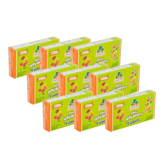 Imagen de Gomitas aciditas sabores frutales Canel’s Jarritos mini Jelly Beans caja con 9 paquetes de 50g c/u (450g)