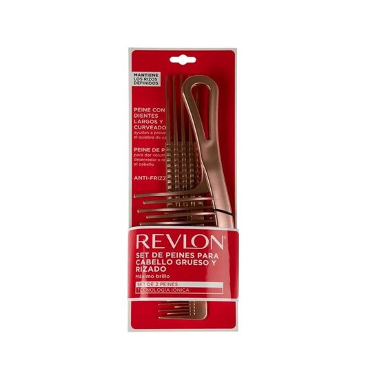 Imagen de Set de 2 peines para cabello grueso y rizado con tecnología iónica anti-frizz Revlon