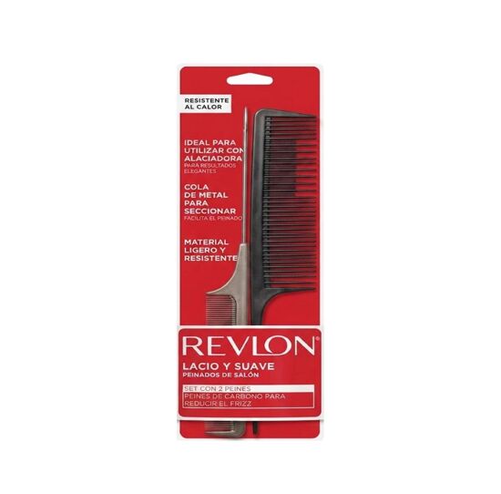 Imagen de Set con 2 peines de carbono resistente al calor para reducir el frizz Revlon Lacio y Suave
