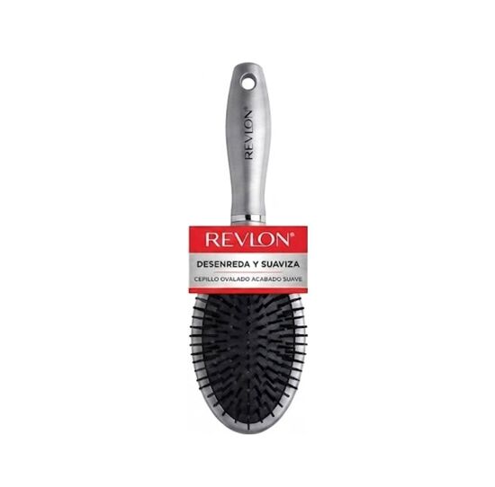 Imagen de Cepillo ovalado color plateado acabado suave desenreda y suaviza Revlon