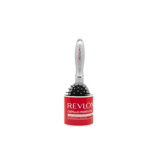 Imagen de Mini cepillo acolchonado portátil color plateado acabado suave Revlon