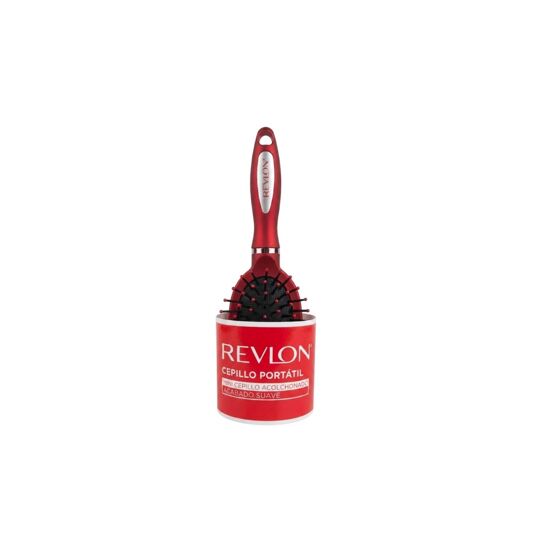 Imagen de Mini cepillo acolchonado portátil color rojo acabado suave Revlon