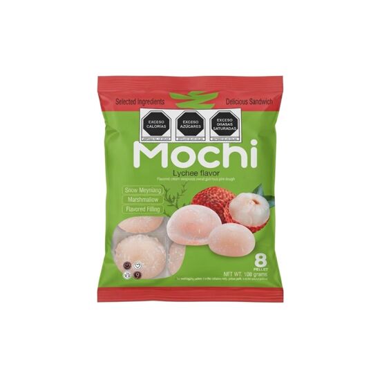 Imagen de Pastelito japonés de arroz con relleno sabor lychee Mochi 9 pzas (135g)