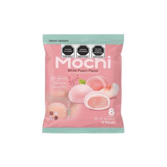 Imagen de Pastelito japonés de arroz con relleno sabor durazno Mochi 9 pzas (135g)