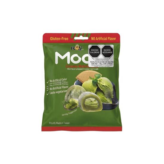 Imagen de Pastelito japonés de arroz con relleno sabor matcha latte Royal Family Mochi 8 pzas (120g)