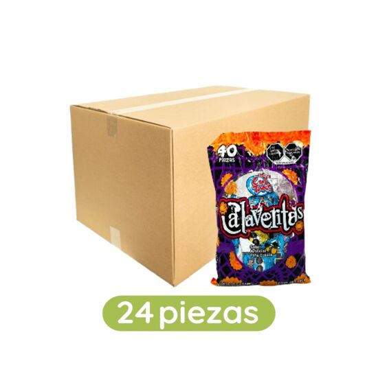 Imagen de Paletas de caramelo macizo acidulado sabor piña colada Dulces Cool Toons Calaveritas caja con 24 bolsas de 560g c/u