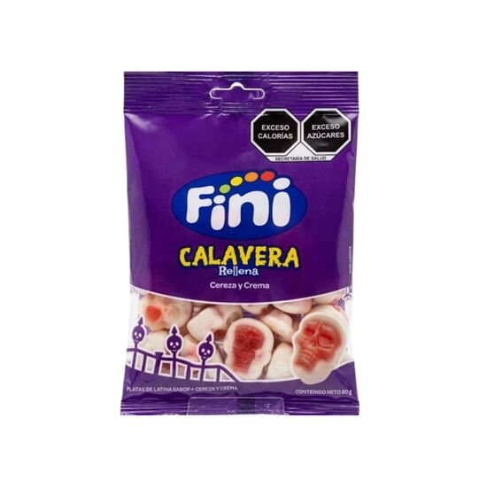 Imagen de Gomitas sabor cereza y crema Fini Calavera Rellena 80g